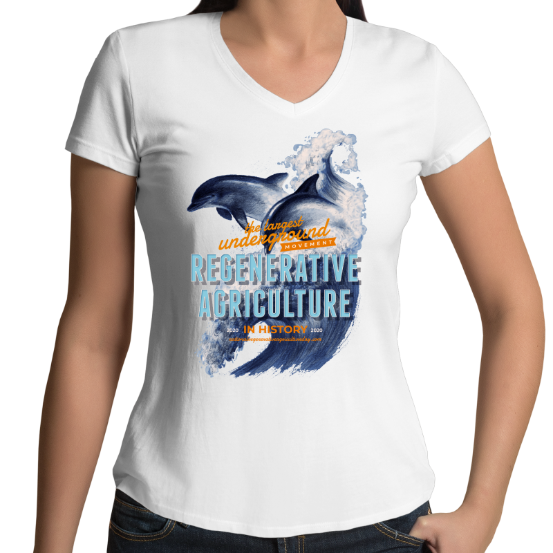 ' Dolphins'  AS Colour Bevel - Womens V-Neck T-Shirt